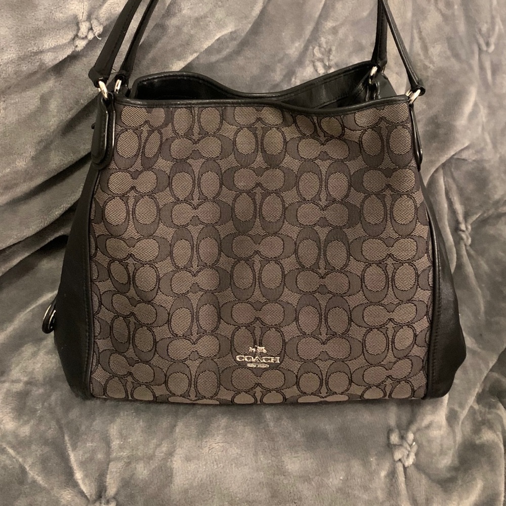 Coach blk signature canvas leather hobo